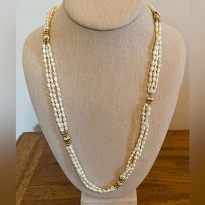 3-strand freshwater pearl necklace with 14 kt gold beads and clasp